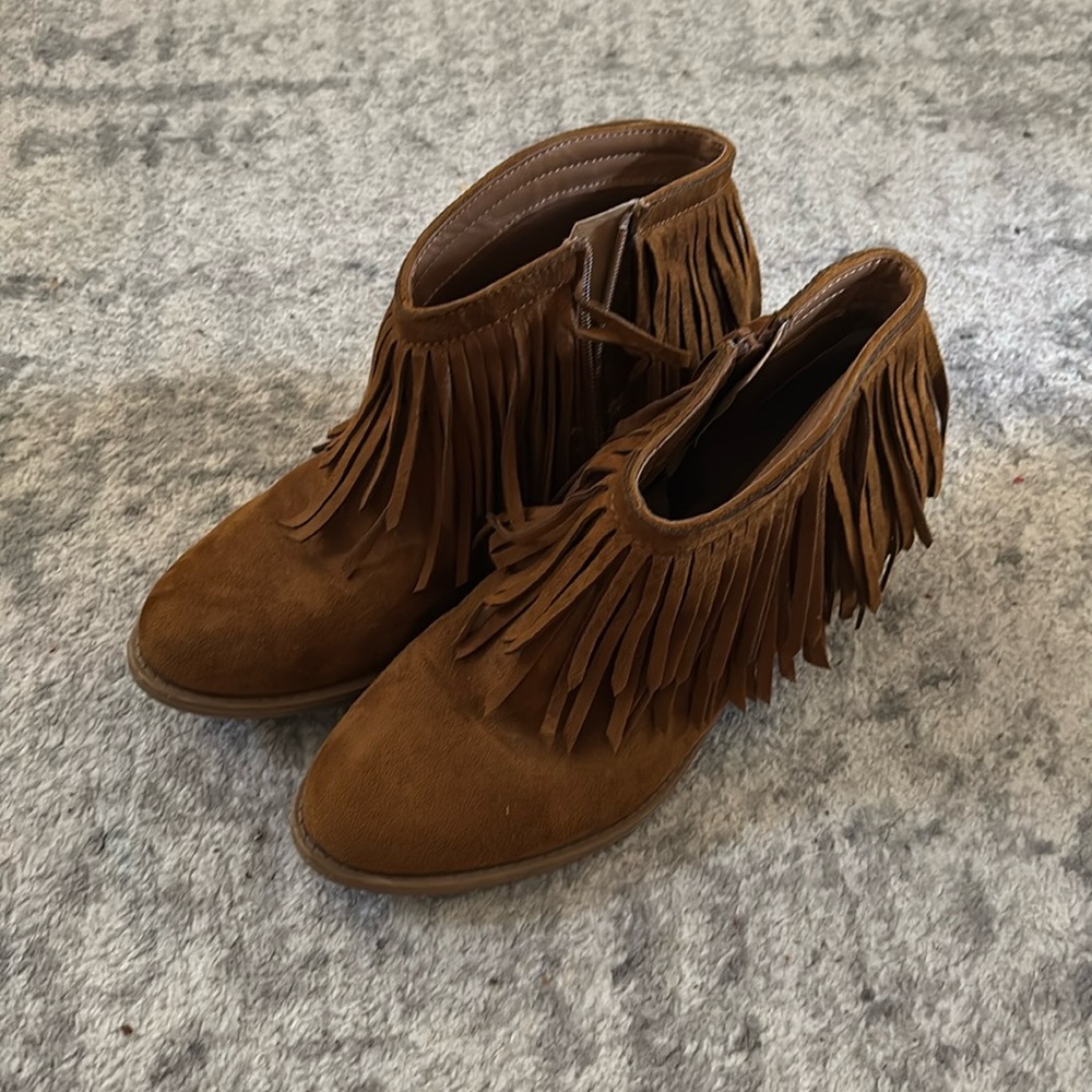 J. Adam’s brown booties with fringe